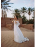 Off Shoulder Ivory Lace Wedding Dress With Court Train